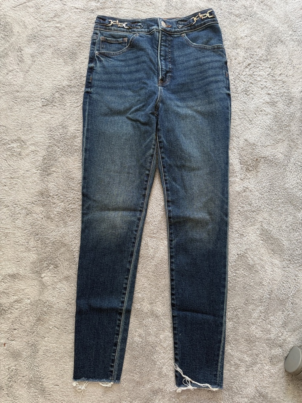 Express Women's High Waisted Dark Wash Horsebit Hyper Sculpt Skinny Jeans